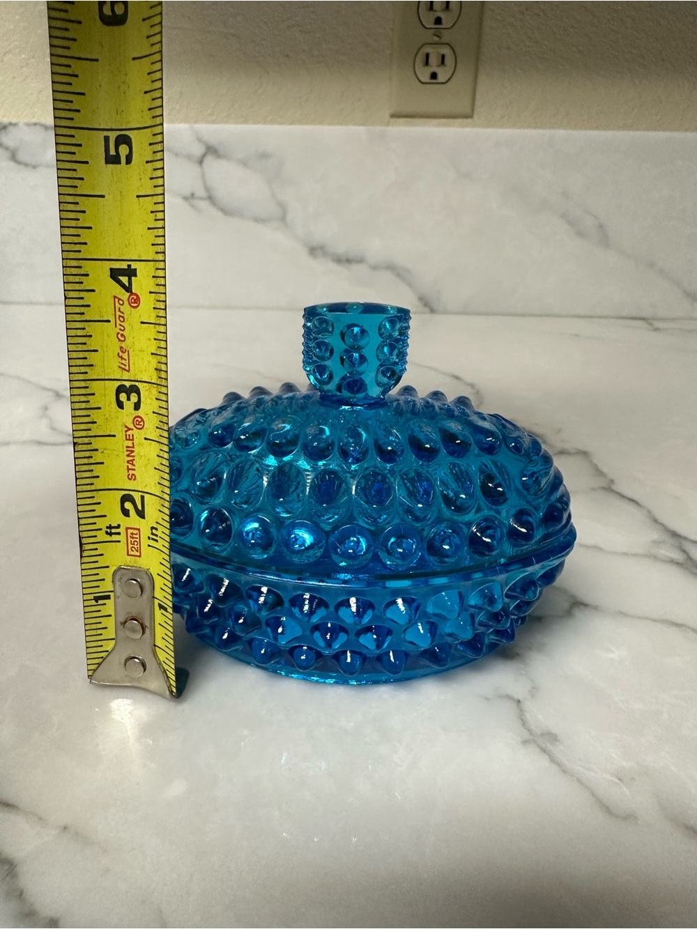 vintage blue hobnail glass covered candy dish - Picture 6 of 7